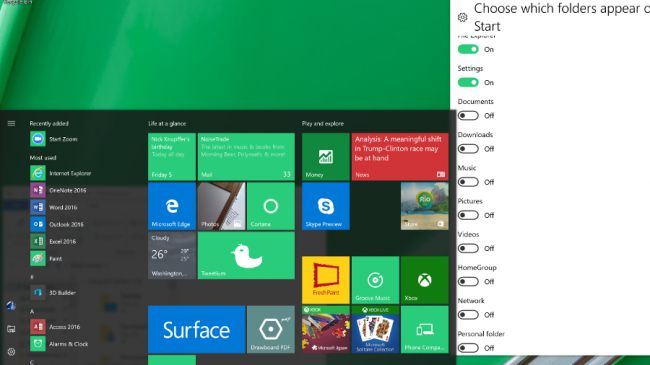 The Start menu windows 10