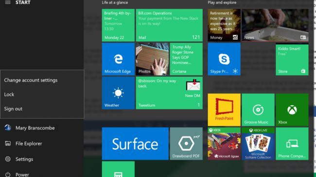 The Start menu windows 10